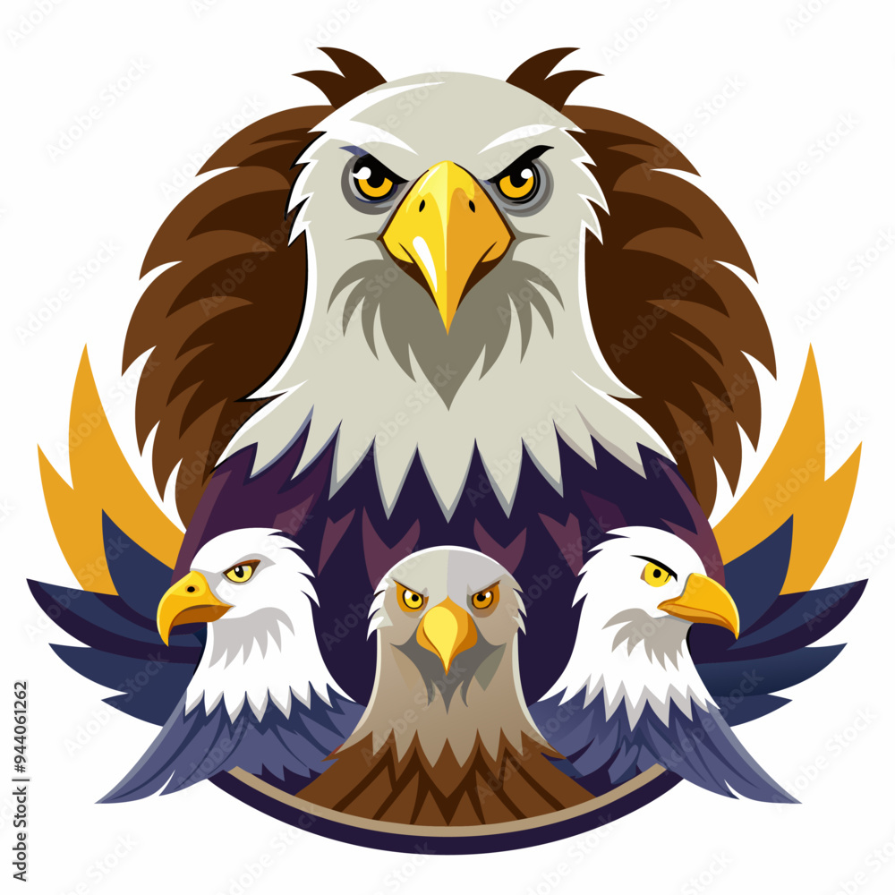 Fototapeta premium American Bald Eagle with Three Heads and Wings
