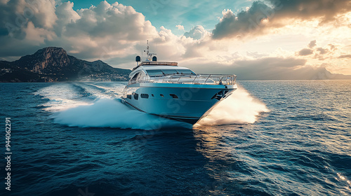 Wallpaper Mural Luxury yacht in the sea at sunset time. 3d rendering Torontodigital.ca