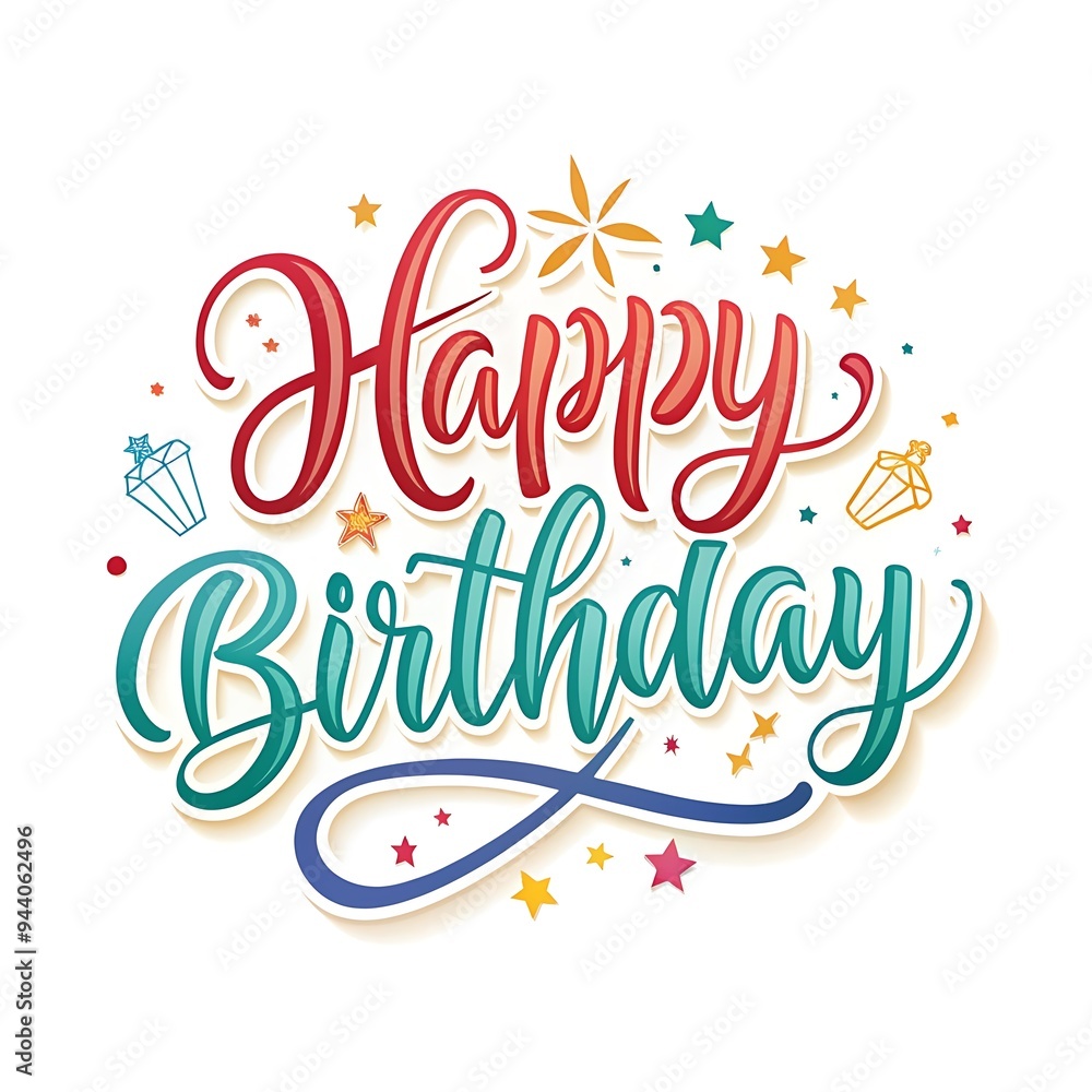 Obraz premium A colorful handwritten quotHappy Birthdayquot with decorative elements