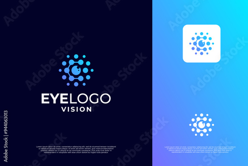 Eye tech logo design with dot connection concept