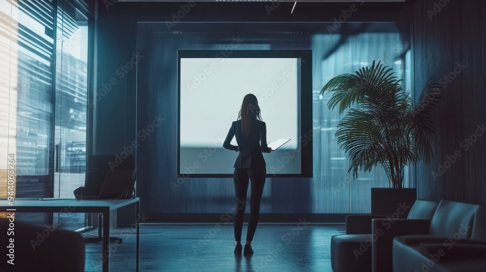 woman in business giving a presentation in an office room