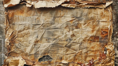 Old empty aged ripped torn damaged paper cardboard photo