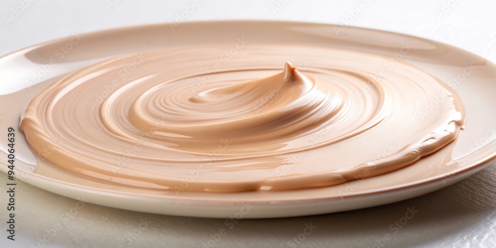 Swirling Foundation on a White Plate A Close-up of Creamy Texture and Smooth Surface Swirling Foundation on a White Plate A Close-up of Creamy Texture and Smooth Surface