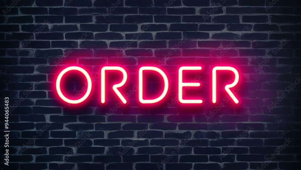 Obraz premium neon backlit style of the word order on a brick wall background
