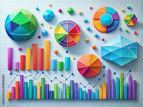 Colorful infographic elements and geometric shapes blended with subtle texture, creating a visually appealing statistic background for presentations, reports, and data analysis. photo