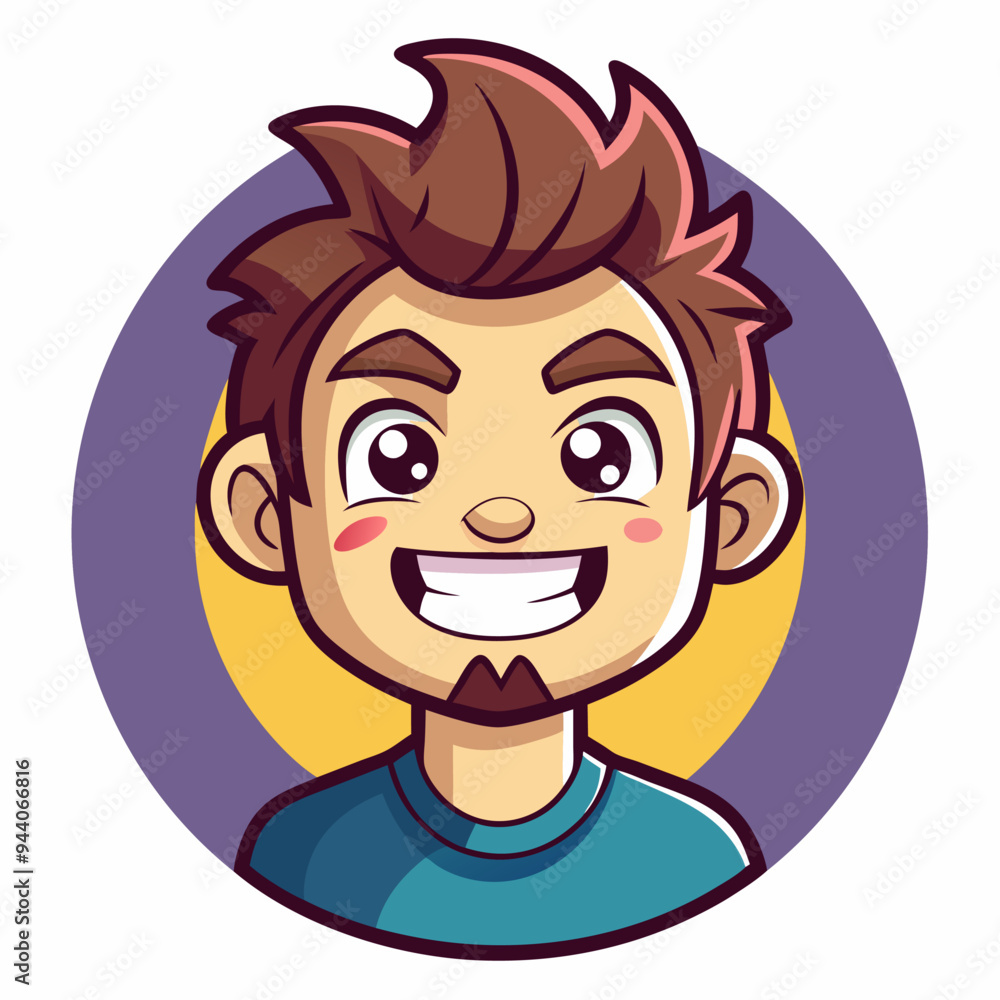 Obraz premium Smiling Cartoon Man with Brown Hair and Goatee