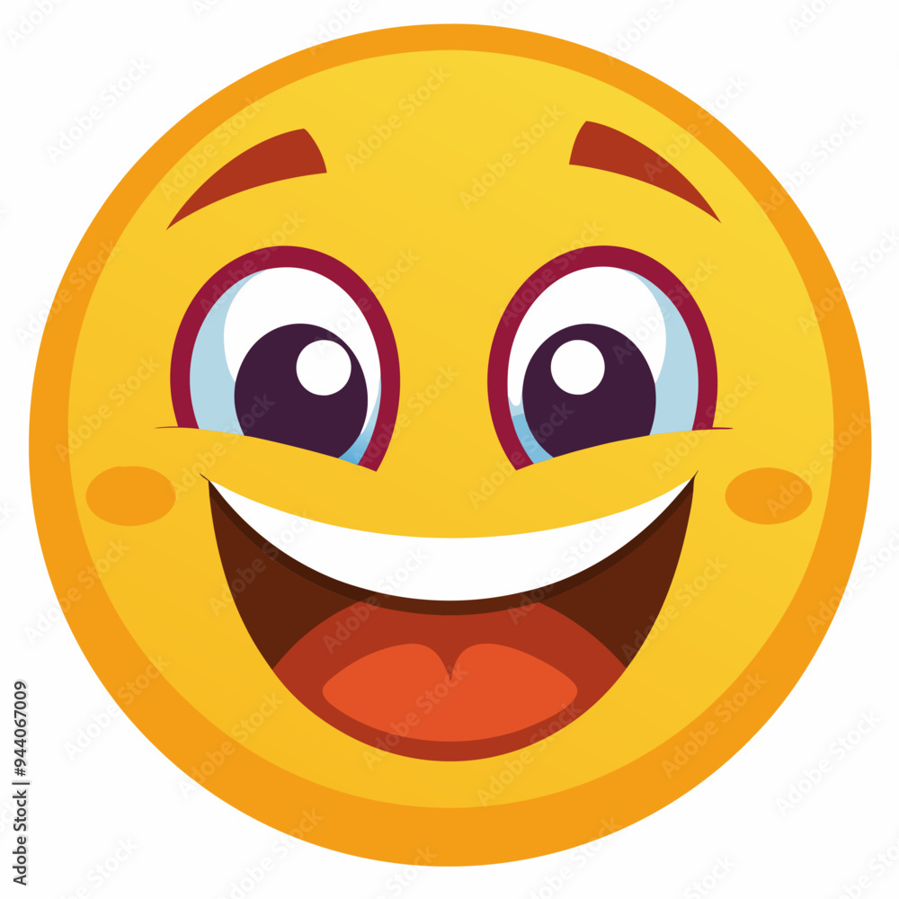 Fototapeta premium Cartoon Smiley Face with Wide Open Mouth and Large Eyes