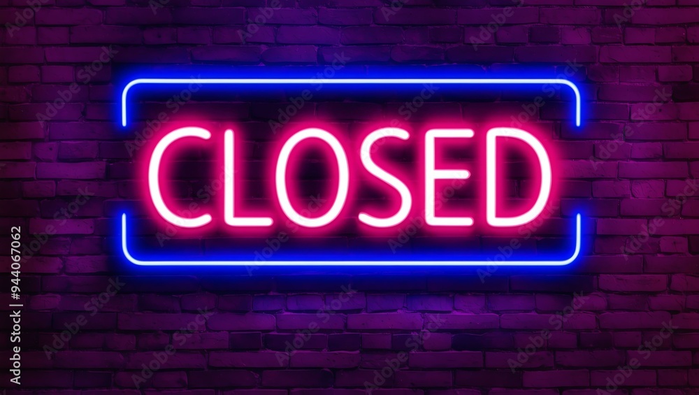 Obraz premium neon backlit style of the word closed on a brick wall background
