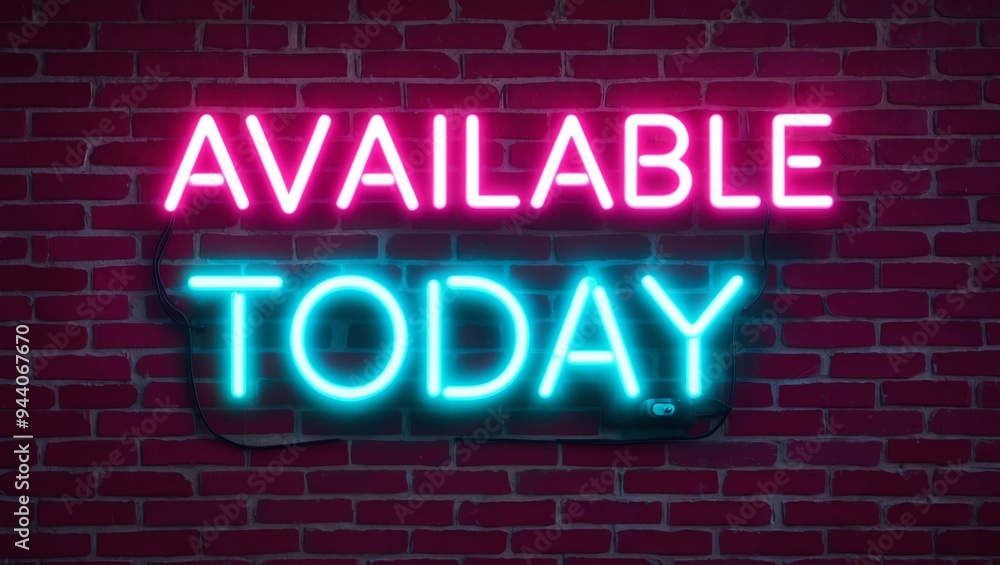 Fototapeta premium neon backlit style of the word available today on a brick wall background