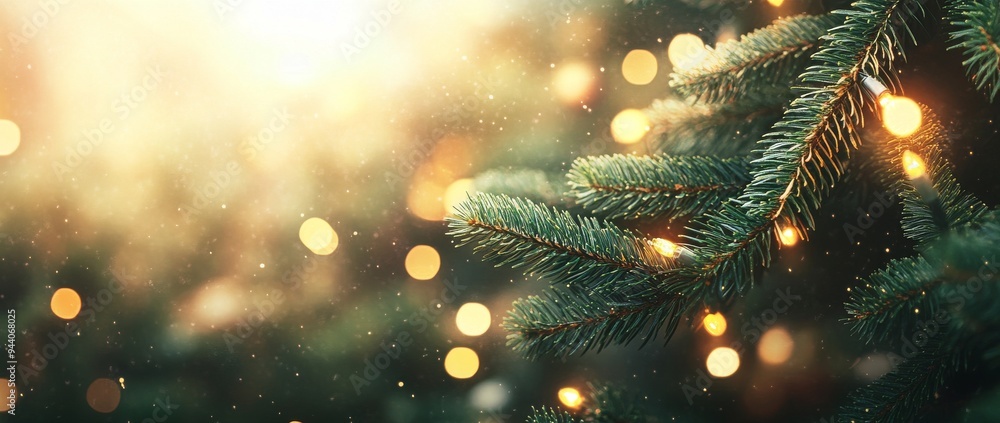 Lights shine among tree branches in a blurred background Lights shine among tree branches in a blurred background