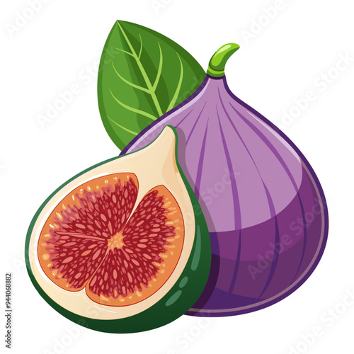 Whole and Half Figs with Green Leaf