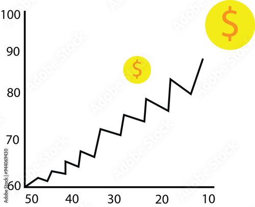 graph with coins  graph stock market trading investment. chart trend profit income. vector white background and number