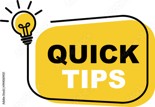 Quick tips sticker. Quick tips badge with lamp.