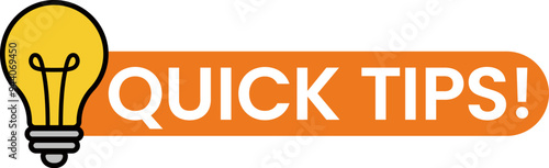 Quick tips sticker. Quick tips badge with lamp.