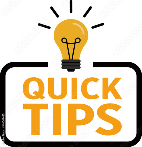 Quick tips sticker. Quick tips badge with lamp.