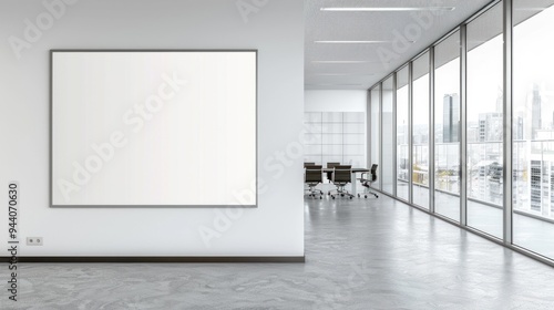 White blank wall poster mockup in a modern office