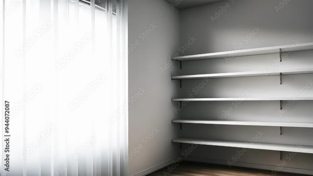 A minimalist interior showcasing empty wall mounted shelves, emphasizing simplicity, space, and contemporary design techniques A minimalist interior showcasing empty wall mounted shelves, emphasizing simplicity, space, and contemporary design techniques