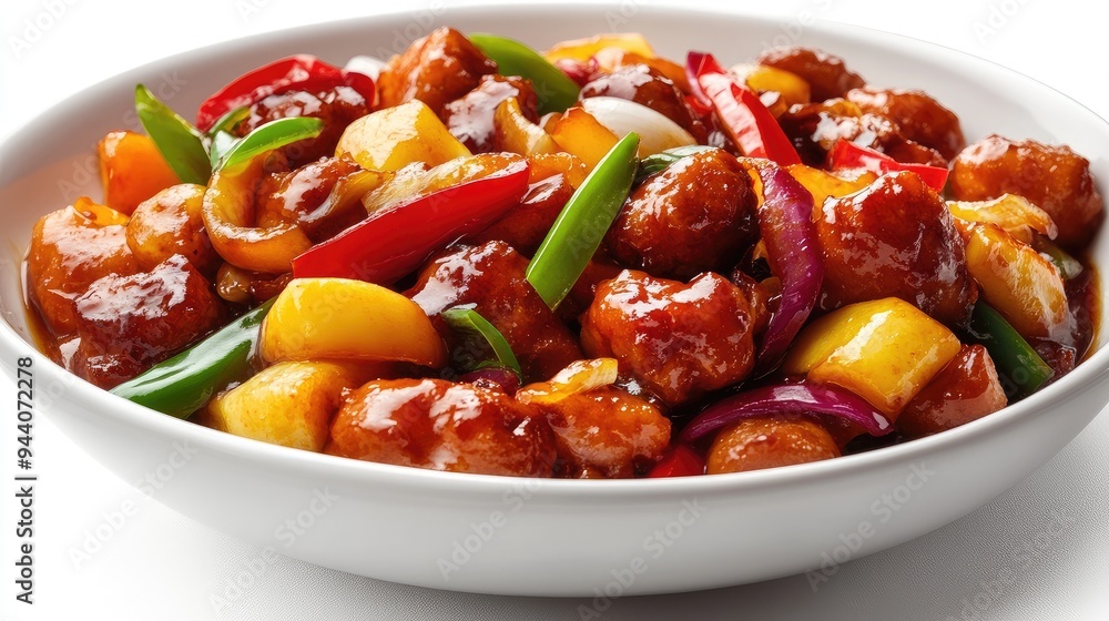 3D close-up of a delicious Chinese food dish, showcasing vibrant ingredients and rich textures on a clean white background, no people. 3D close-up of a delicious Chinese food dish, showcasing vibrant ingredients and rich textures on a clean white background, no people.
