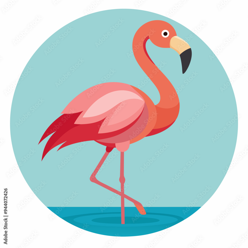 Fototapeta premium Pink Flamingo Standing in Blue Water