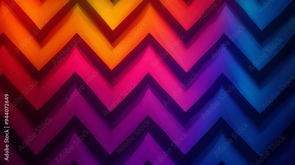 A zigzag or chevron pattern with sharp, angular lines in a repeating sequence of vibrant colors A zigzag or chevron pattern with sharp, angular lines in a repeating sequence of vibrant colors
