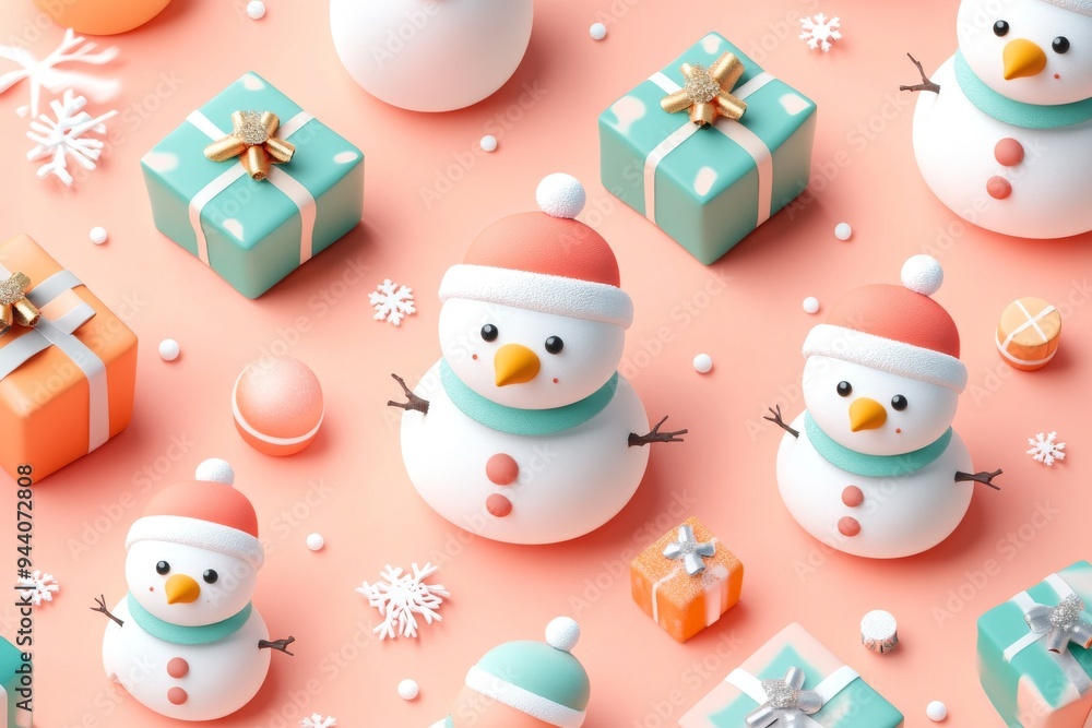 Conceptual pattern with snowmen for the Christmas holidays.