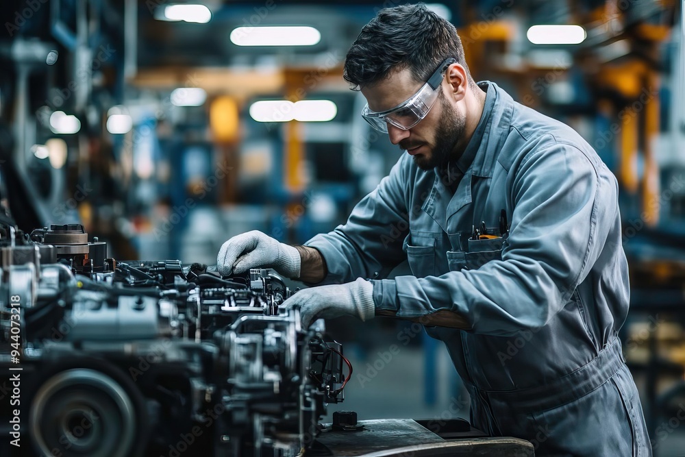 A skilled mechanic working diligently on an engine in a modern workshop, showcasing the essence of automotive maintenance. A skilled mechanic working diligently on an engine in a modern workshop, showcasing the essence of automotive maintenance.