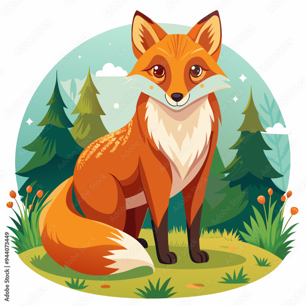Obraz premium A Cartoon Fox Standing in a Forest Clearing
