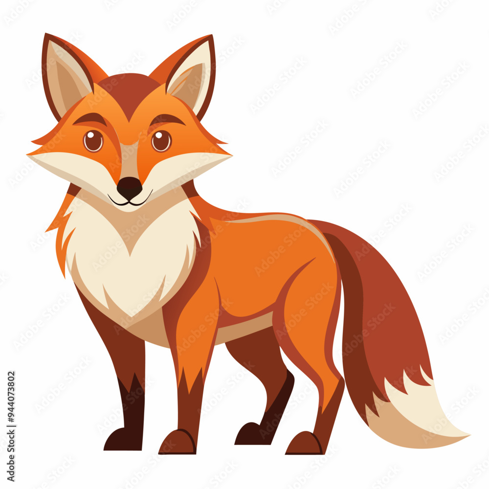 A Cartoon Fox Standing on a White Background A Cartoon Fox Standing on a White Background