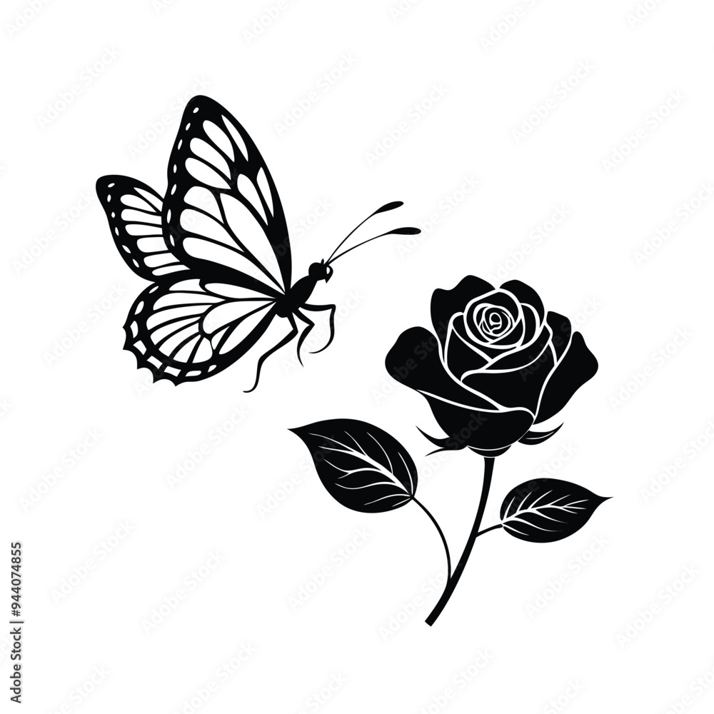 Obraz premium Silhouette of a rose flower isolated on a white background