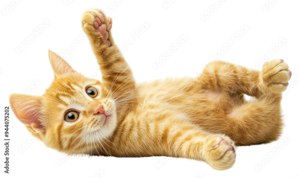 Fototapeta premium PNG Playful orange kitten waving paw