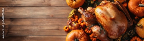 Wallpaper Mural A beautifully roasted turkey placed on a light wooden table surrounded by pumpkins, with ample space above for Thanksgivingthemed text or a greeting Torontodigital.ca