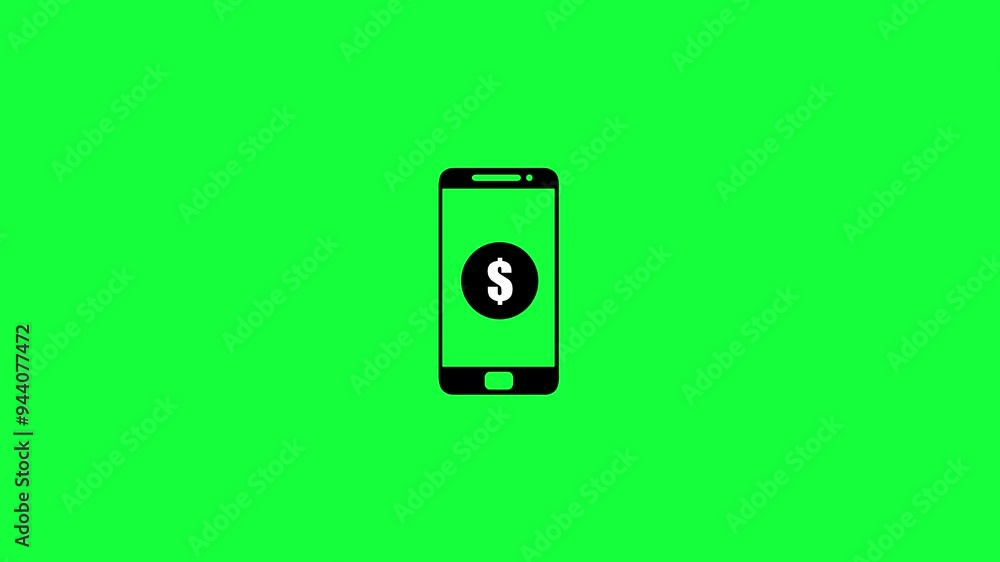 Smartphone with dollar icon animation on green background. mobile screen showing of a dollar icon animation. Online shopping concept. Financial mobile phone. Smartphone with dollar icon animation on green background. mobile screen showing of a dollar icon animation. Online shopping concept. Financial mobile phone.