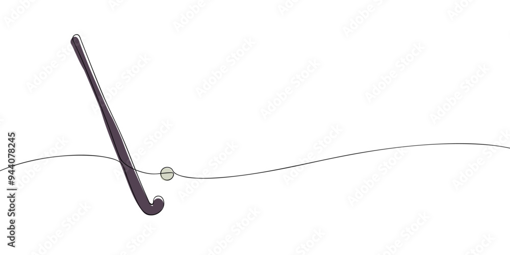 A single line drawing of a hockey stick and puck. Continuous line field hockey sticks icon. One line icon. Vector illustration. A single line drawing of a hockey stick and puck. Continuous line field hockey sticks icon. One line icon. Vector illustration.