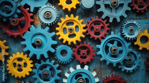 Wallpaper Mural Interlocking gears symbolize seamless software integration, representing the synchronization and collaboration of different software systems Torontodigital.ca