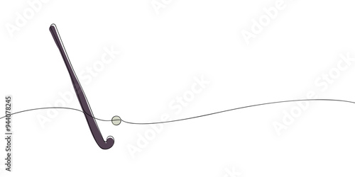 A single line drawing of a hockey stick and puck. Continuous line field hockey sticks icon. One line icon. Vector illustration.