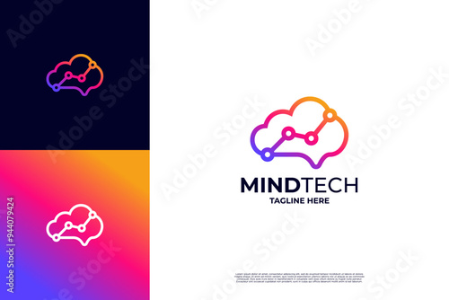 Smart brain logo design with statistic combination