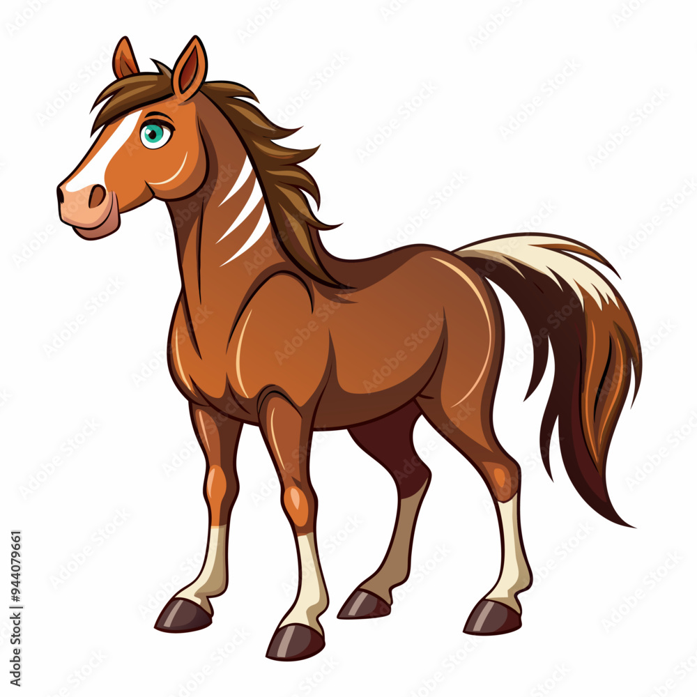 Fototapeta premium Cartoon Illustration of a Brown Horse with White Stripes