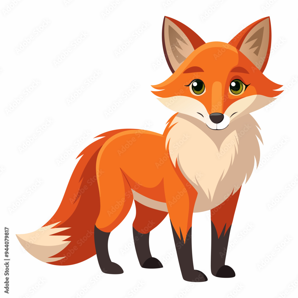 A Cartoon Red Fox Standing on a White Background A Cartoon Red Fox Standing on a White Background