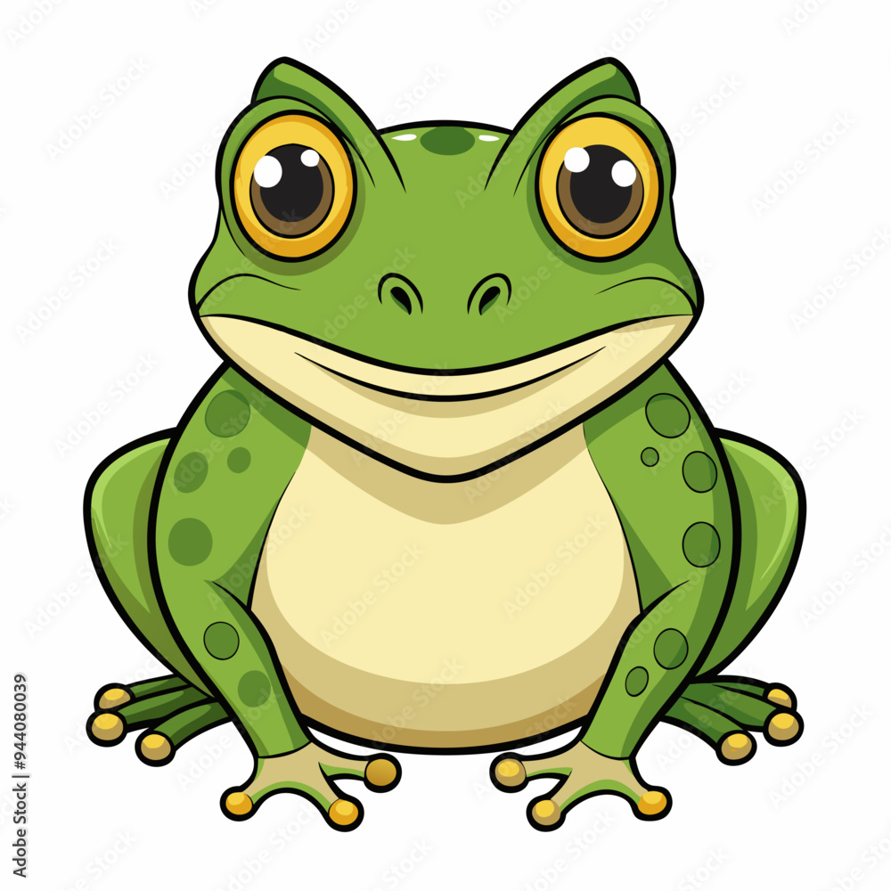 Obraz premium Cartoon Illustration of a Green Frog with Big Eyes and a Smile