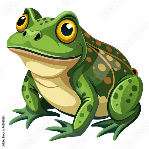 Green Frog with Yellow Eyes and Brown Spots