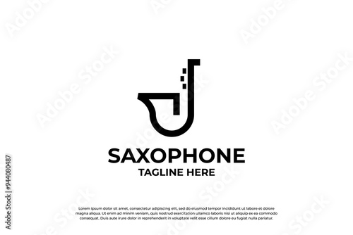 Line art saxophone logo design for jazz music