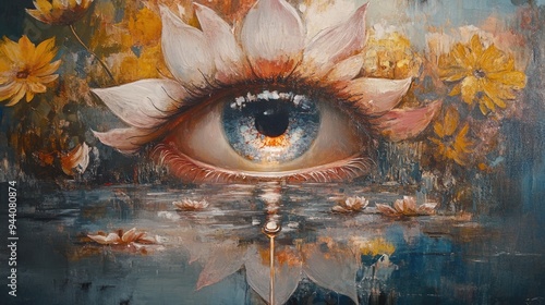 Surreal Eye Within a Lotus Flower