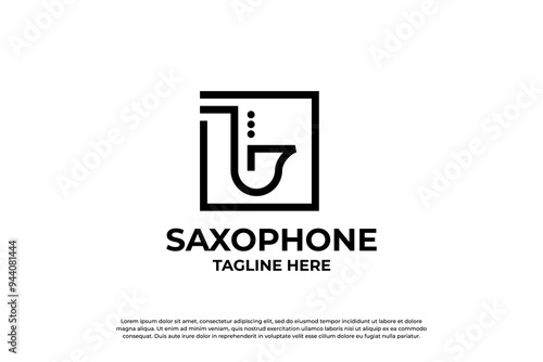 Retro jazz logo design with saxophone logo
