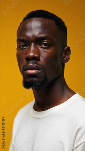 Intense Expression of a Black Man on Yellow Background