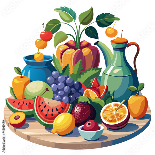 Still Life with Fruit, Vegetables, and a Pitcher