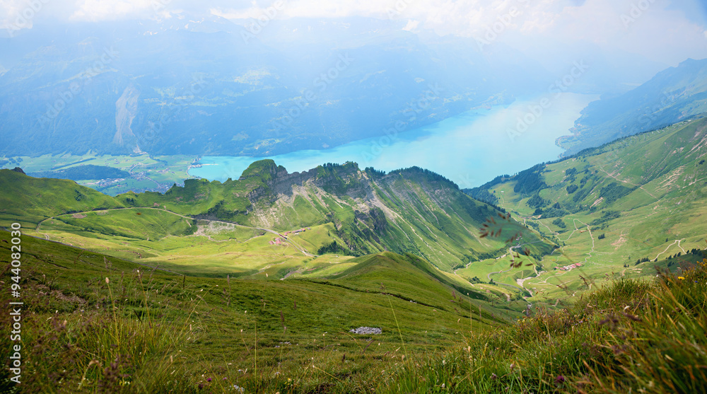Obraz premium view from Brienzer Rothorn mountain to lake Brienzersee, switzerland
