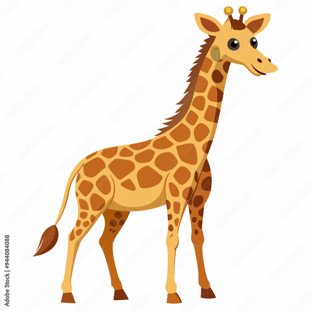 A Cartoon Giraffe with Brown Spots and a Long Neck A Cartoon Giraffe with Brown Spots and a Long Neck