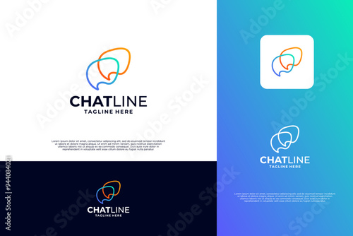 Abstract chat with line art combination logo design