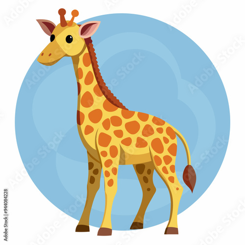 Cartoon Giraffe with Orange Spots on a Blue Background