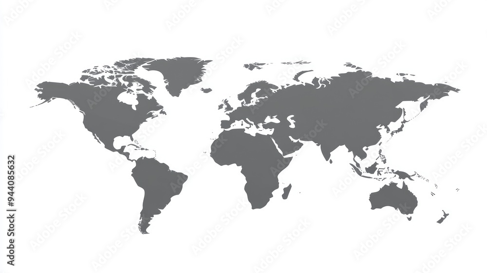 Fototapeta premium Vector world map, gray silhouette isolated on white background, illustration template.